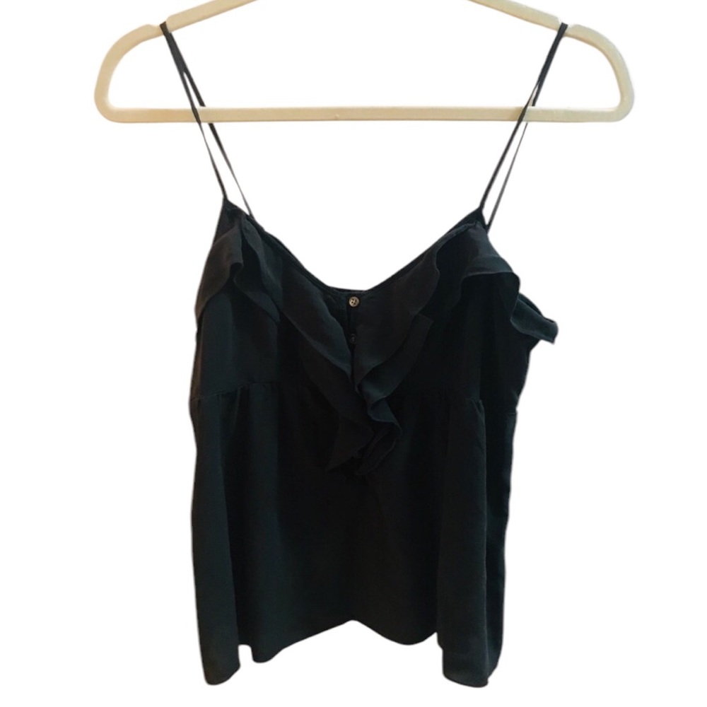 Black Theory silk tank with ruffle down the center